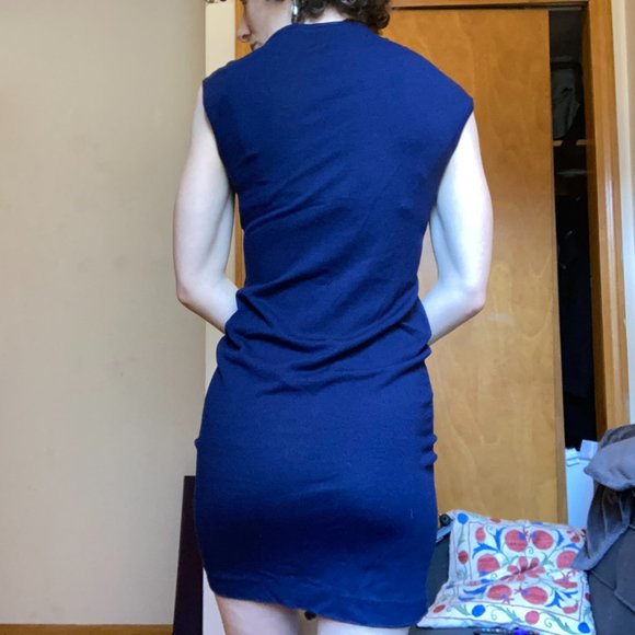 Jil Sander Asymmetrical Collar Bodycon Blue Knee-Length Dress S - Picture 4 of 11